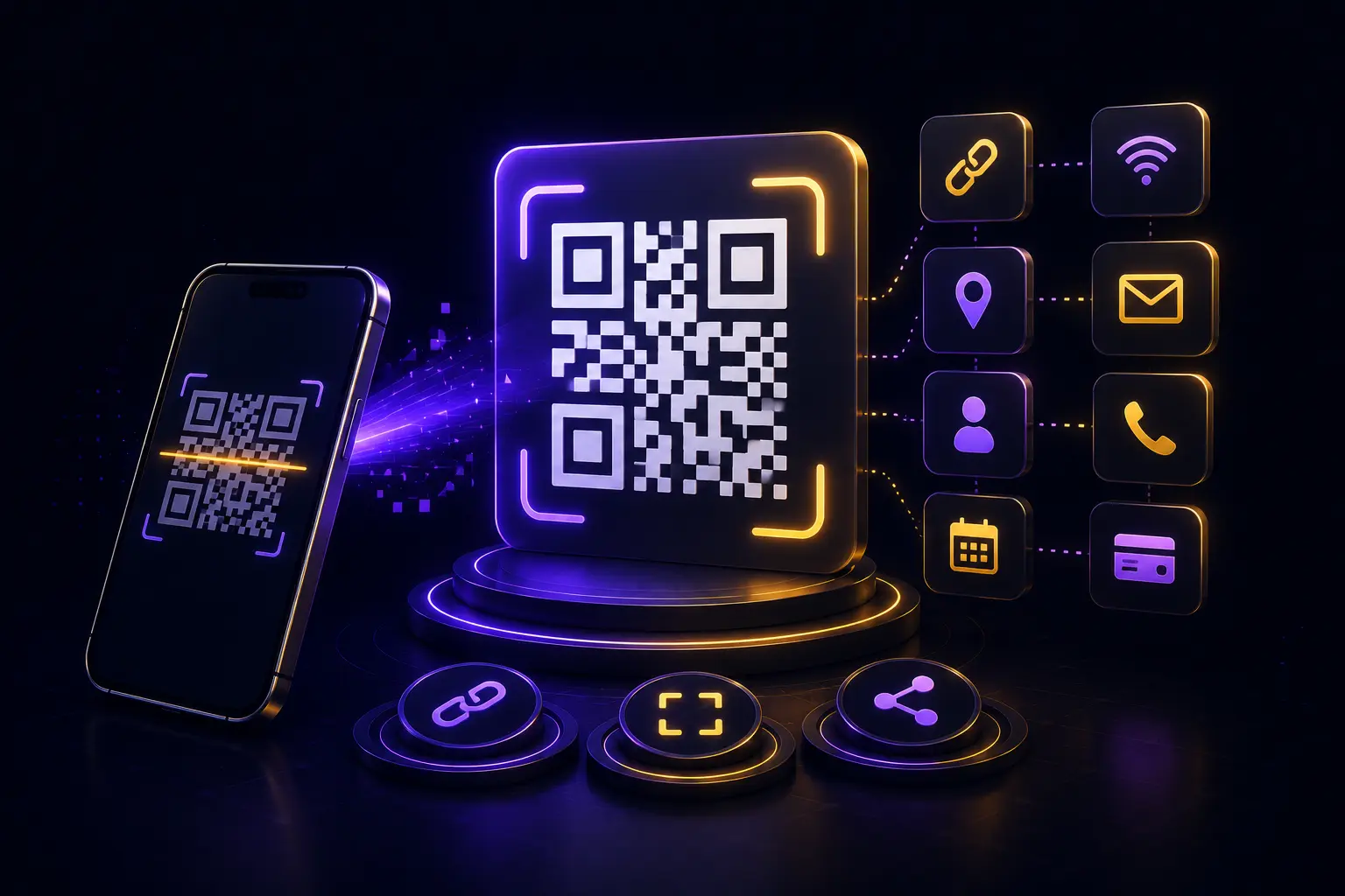 Create QR codes for links, UPI payments, WiFi and contact details